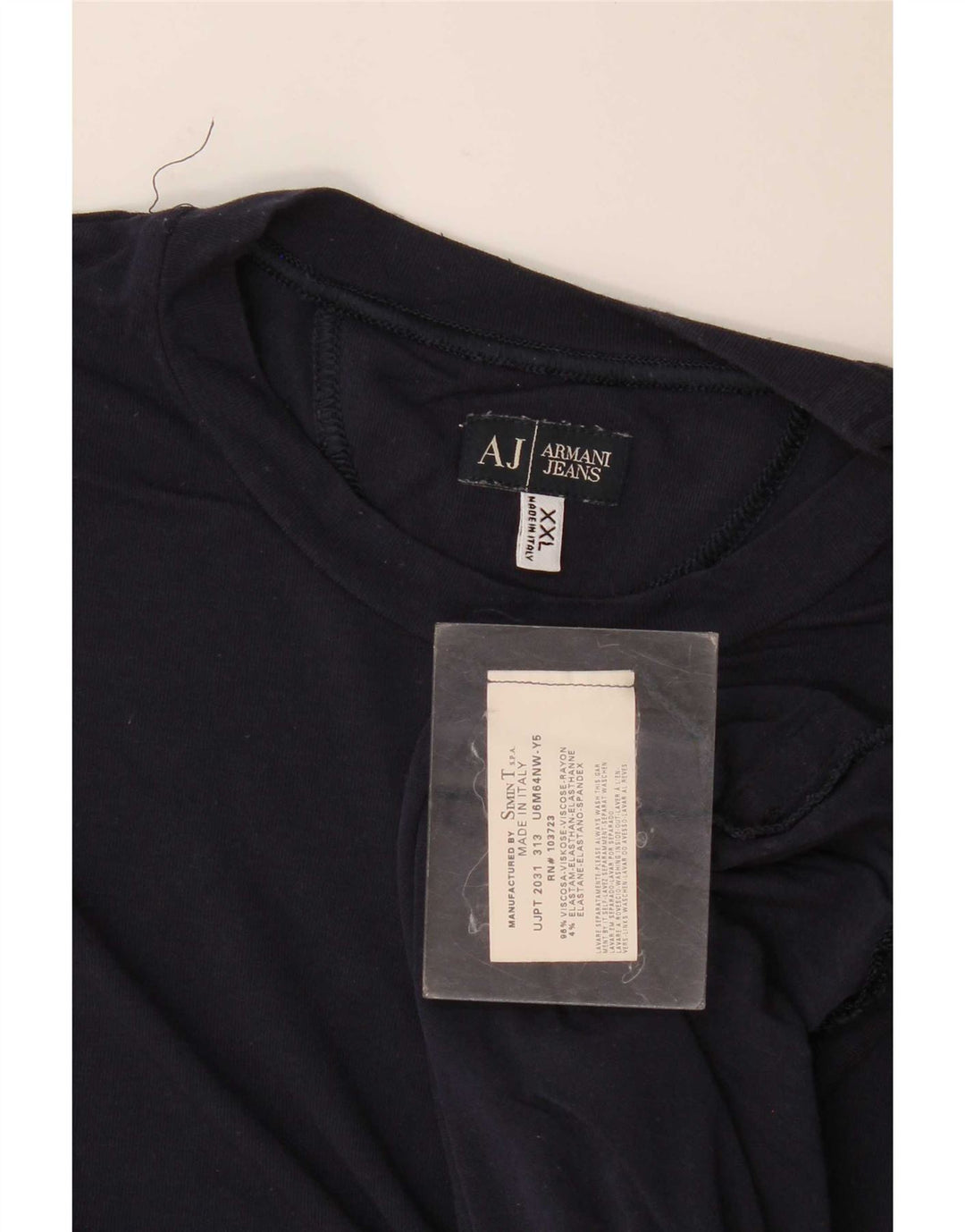 Armani Jeans Mens T-Shirt Top 2XL Navy Blue Viscose