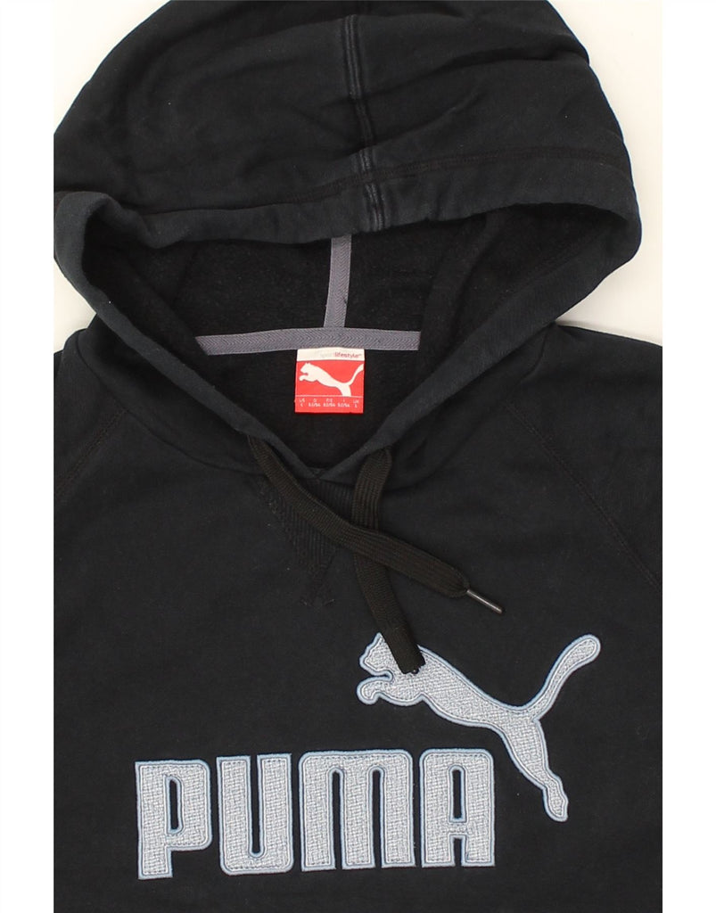 PUMA Mens Graphic Hoodie Jumper Small Black Cotton | Vintage Puma | Thrift | Second-Hand Puma | Used Clothing | Messina Hembry 