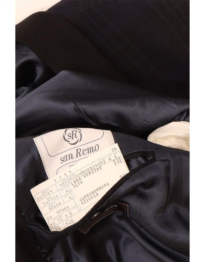 SAN REMO Mens 1 Button Blazer Jacket IT 52 XL Navy Blue Check Virgin Wool