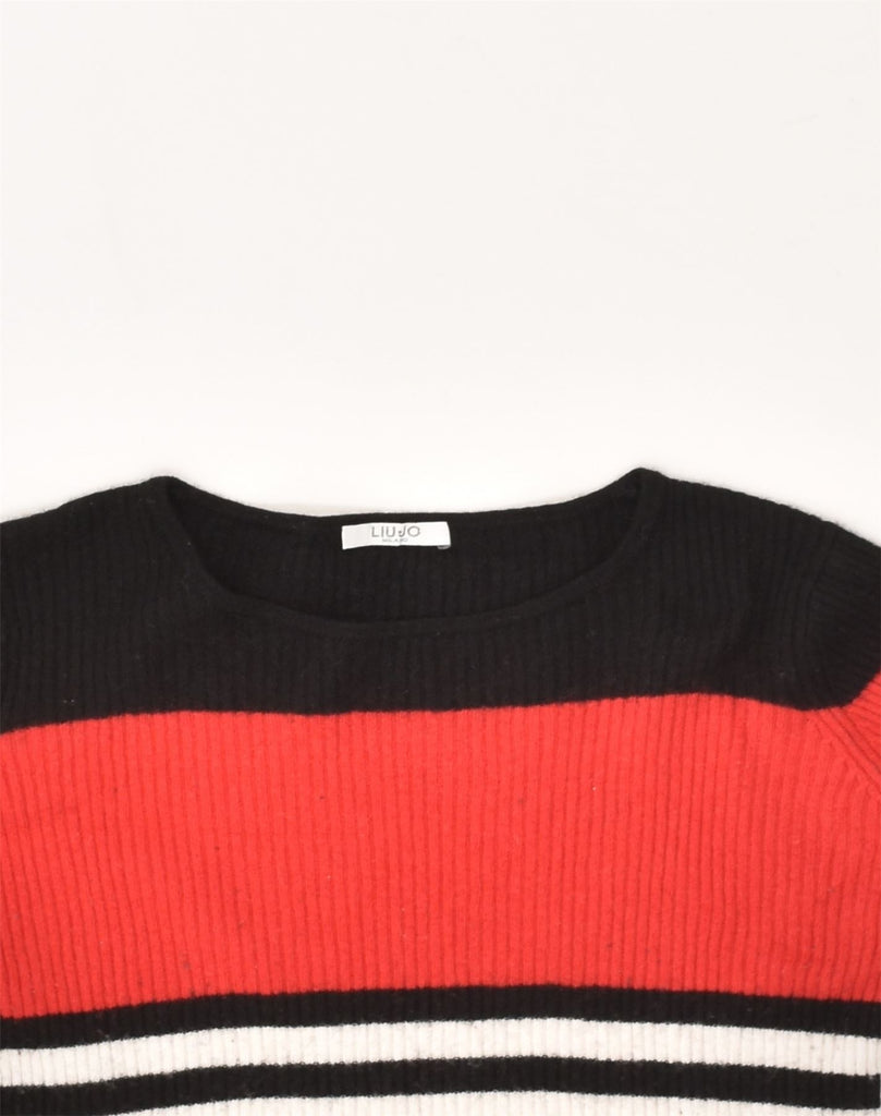 LIU JO Womens Crop Crew Neck Jumper Sweater UK 12 Medium Black Colourblock | Vintage Liu Jo | Thrift | Second-Hand Liu Jo | Used Clothing | Messina Hembry 