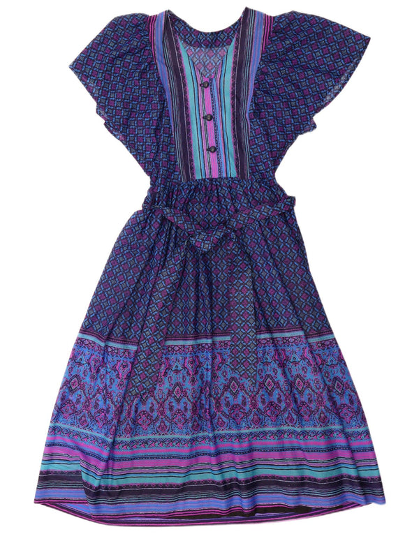 Vintage Womens Maxi Dress UK 12 Medium Purple Fair Isle Acetate