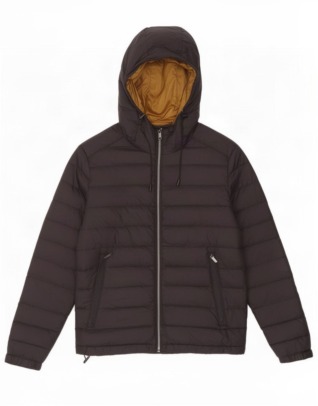 Zara Mens Hooded Padded Jacket UK 38 Medium Black Nylon