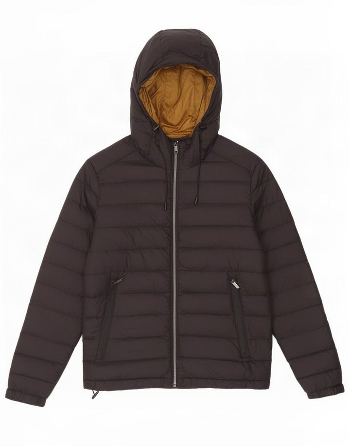 Zara Mens Hooded Padded Jacket UK 38 Medium Black Nylon