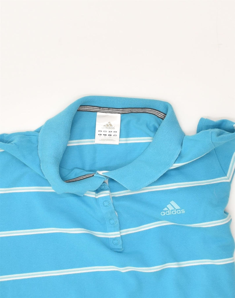 ADIDAS Womens Polo Shirt UK 16 Large  Blue Striped Cotton | Vintage Adidas | Thrift | Second-Hand Adidas | Used Clothing | Messina Hembry 