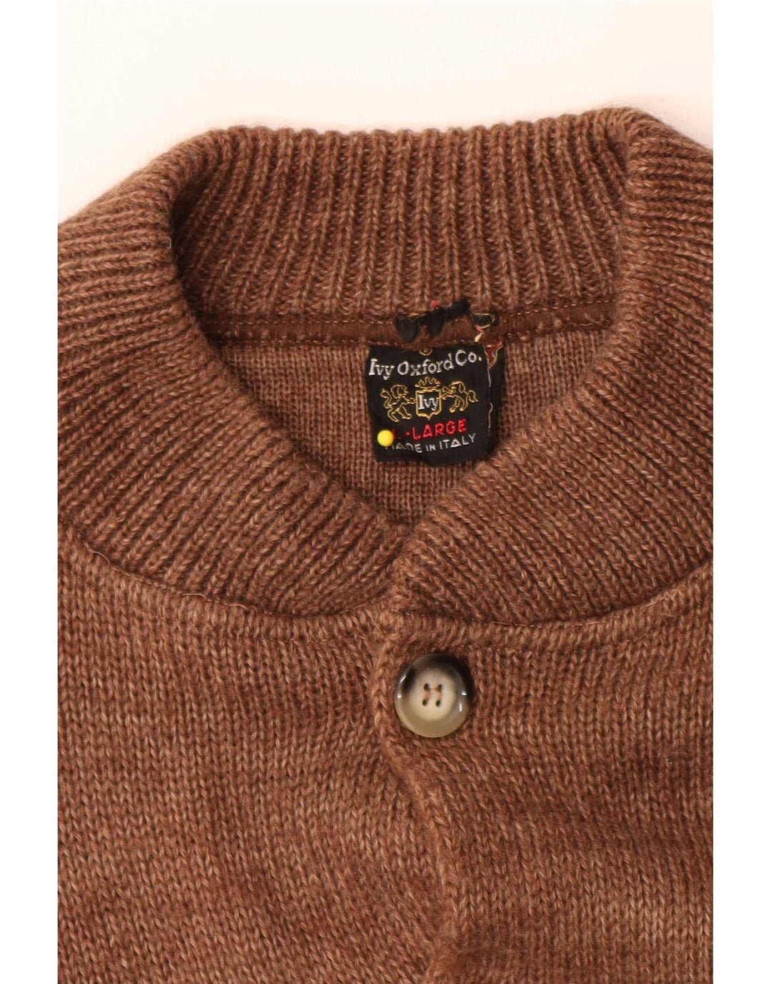Ivy Oxford Mens Button Neck Jumper Sweater Large Brown Wool