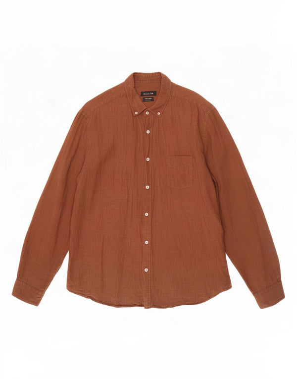 Massimo Dutti Mens Shirt 2XL Brown Linen