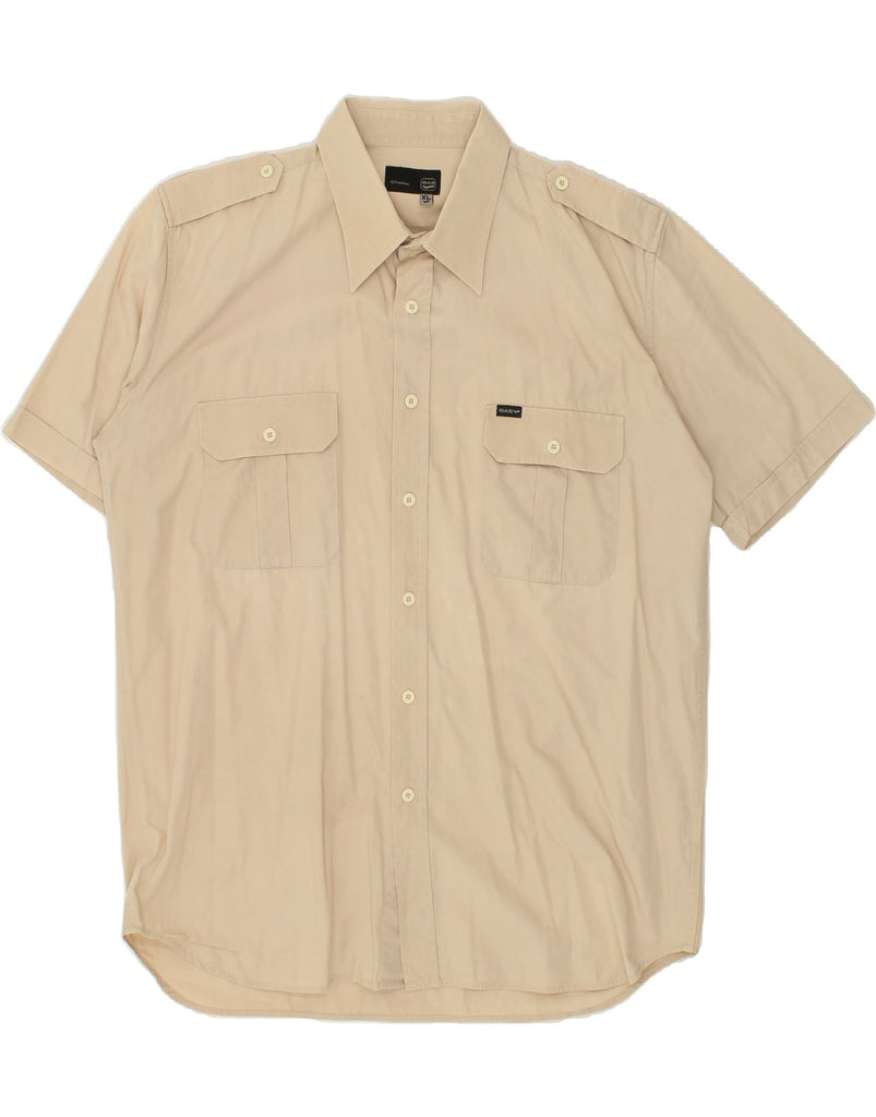 GAS Mens Military Short Sleeve Shirt XL Beige Cotton | Vintage Gas | Thrift | Second-Hand Gas | Used Clothing | Messina Hembry 