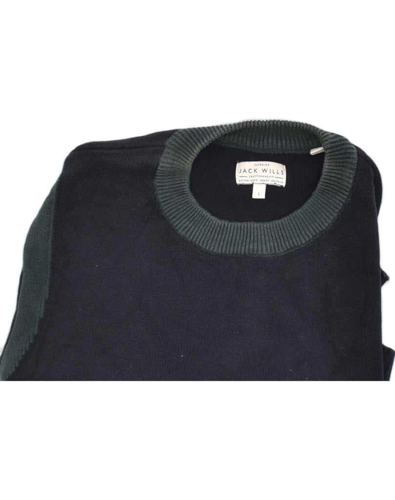 JACK WILLS Mens Crew Neck Jumper Sweater Large Black Colourblock Classic | Vintage | Thrift | Second-Hand | Used Clothing | Messina Hembry 