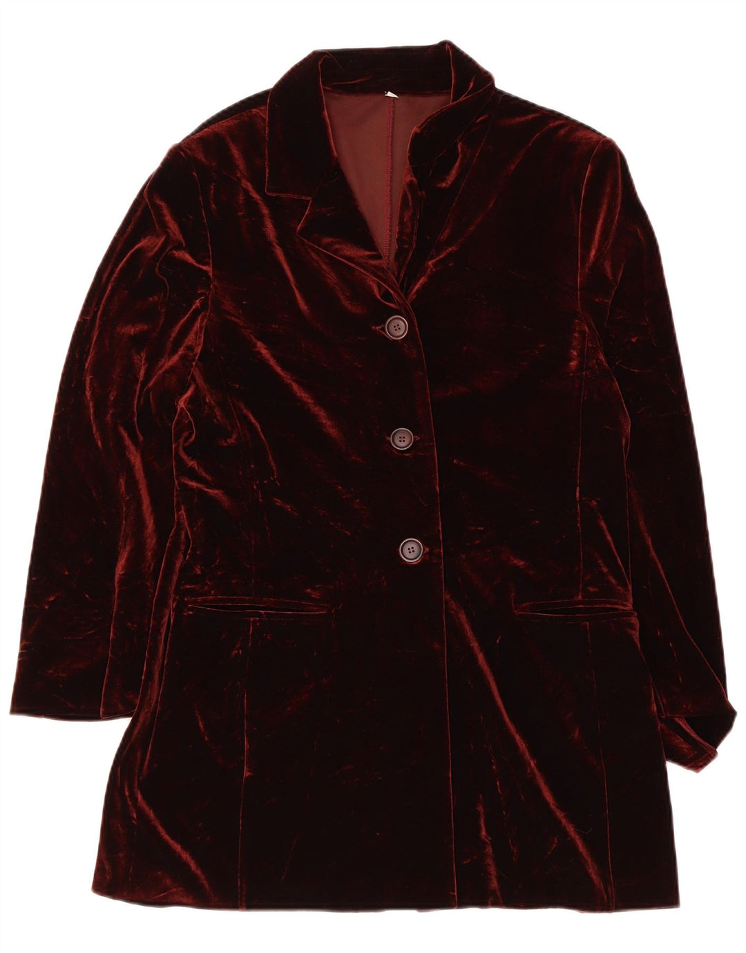 VINTAGE Womens 3 Button Velour Blazer Jacket UK 10 Small Burgundy
