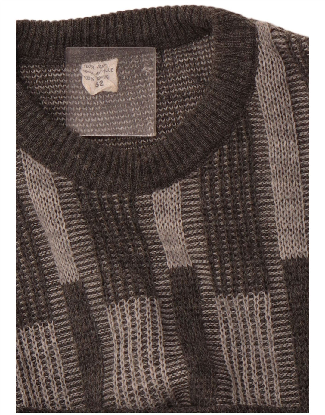 VINTAGE Mens Crew Neck Jumper Sweater IT 52 Large Grey Geometric Acrylic