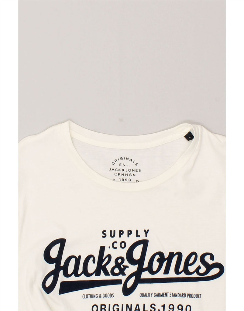 JACK & JONES Mens Slim Graphic T-Shirt Top Large White Cotton | Vintage Jack & Jones | Thrift | Second-Hand Jack & Jones | Used Clothing | Messina Hembry 