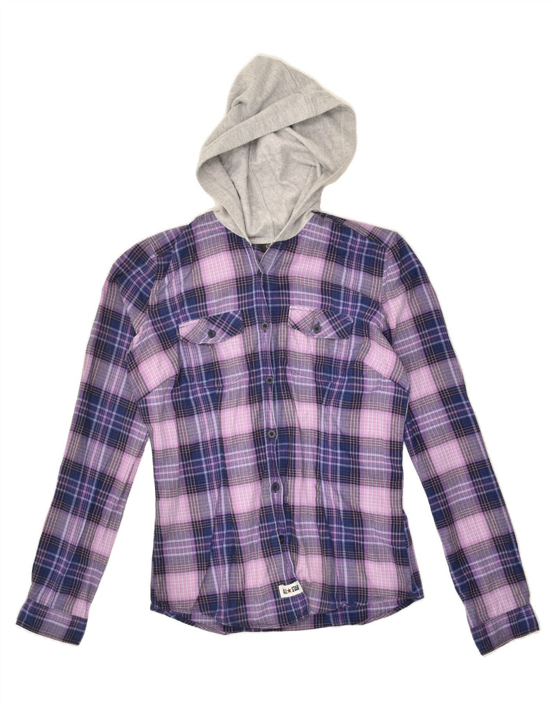 CONVERSE Womens Hooded Shirt UK 12 Medium Purple Check Cotton | Vintage Converse | Thrift | Second-Hand Converse | Used Clothing | Messina Hembry 