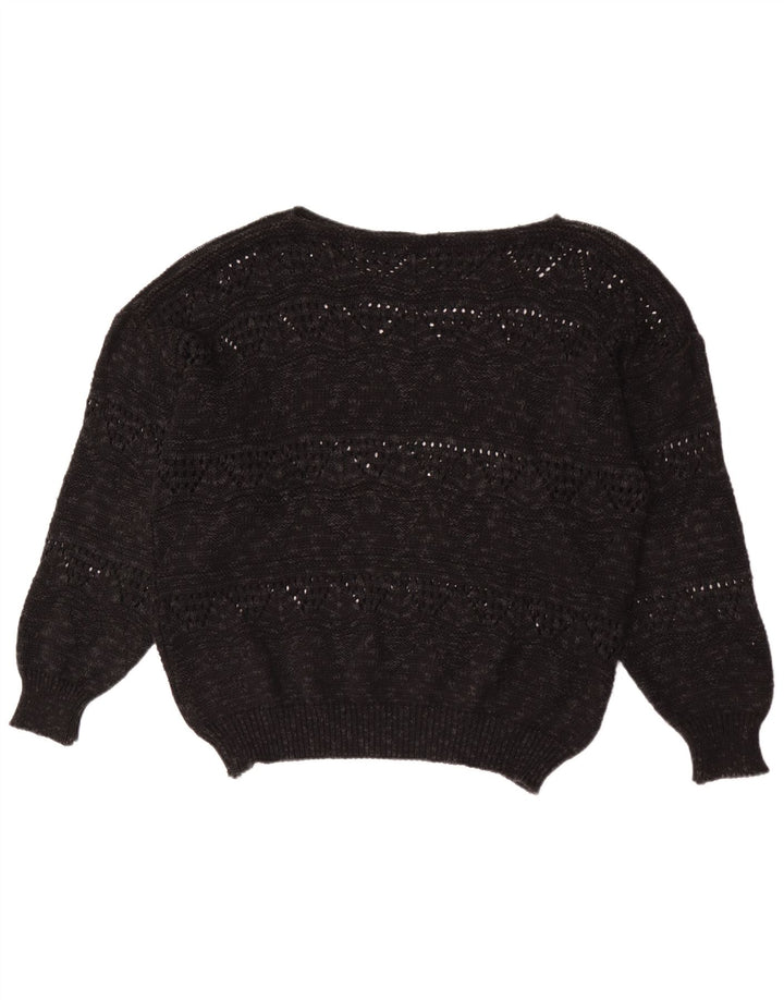 Vintage Womens Boat Neck Jumper Sweater EU 40 Medium Black Geometric