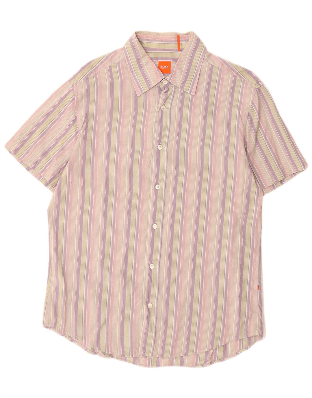 Hugo Boss Mens Short Sleeve Shirt Large Multicoloured Striped Cotton