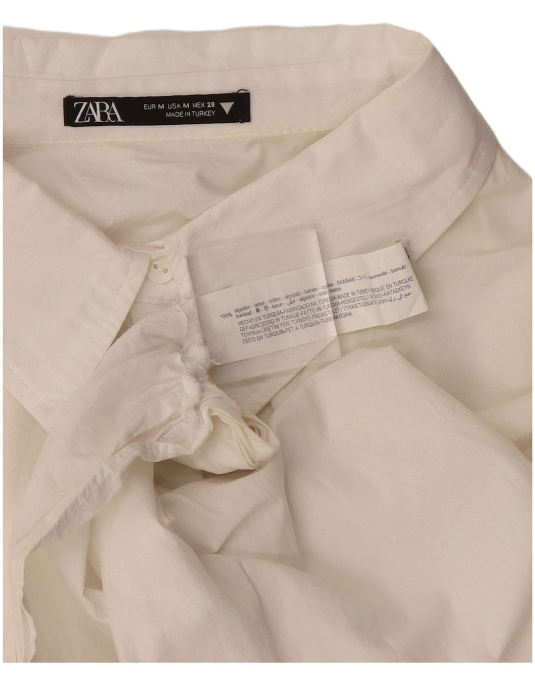 Zara Womens Crop Shirt Blouse UK 16 Medium White Cotton