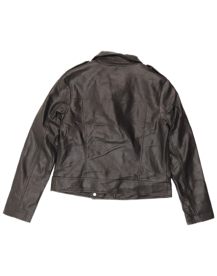 Marks & Spencer Womens Faux Leather Biker Jacket UK 10 Small Black
