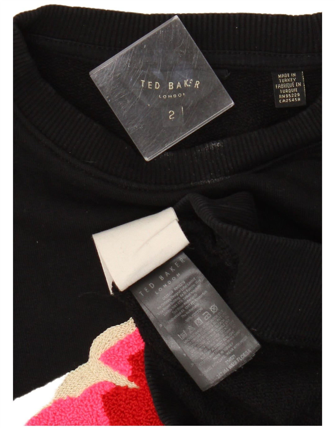 Ted Baker Womens Graphic Crew Neck Jumper Sweater Size 2 Small Black