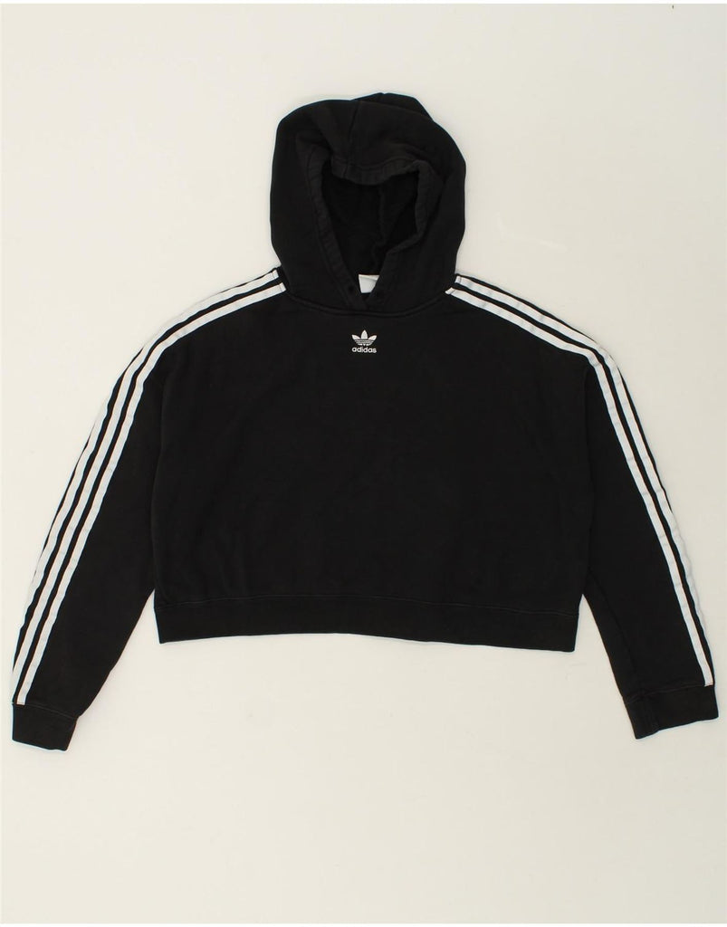 ADIDAS Womens Crop Hoodie Jumper UK 12 Medium Black Cotton | Vintage Adidas | Thrift | Second-Hand Adidas | Used Clothing | Messina Hembry 