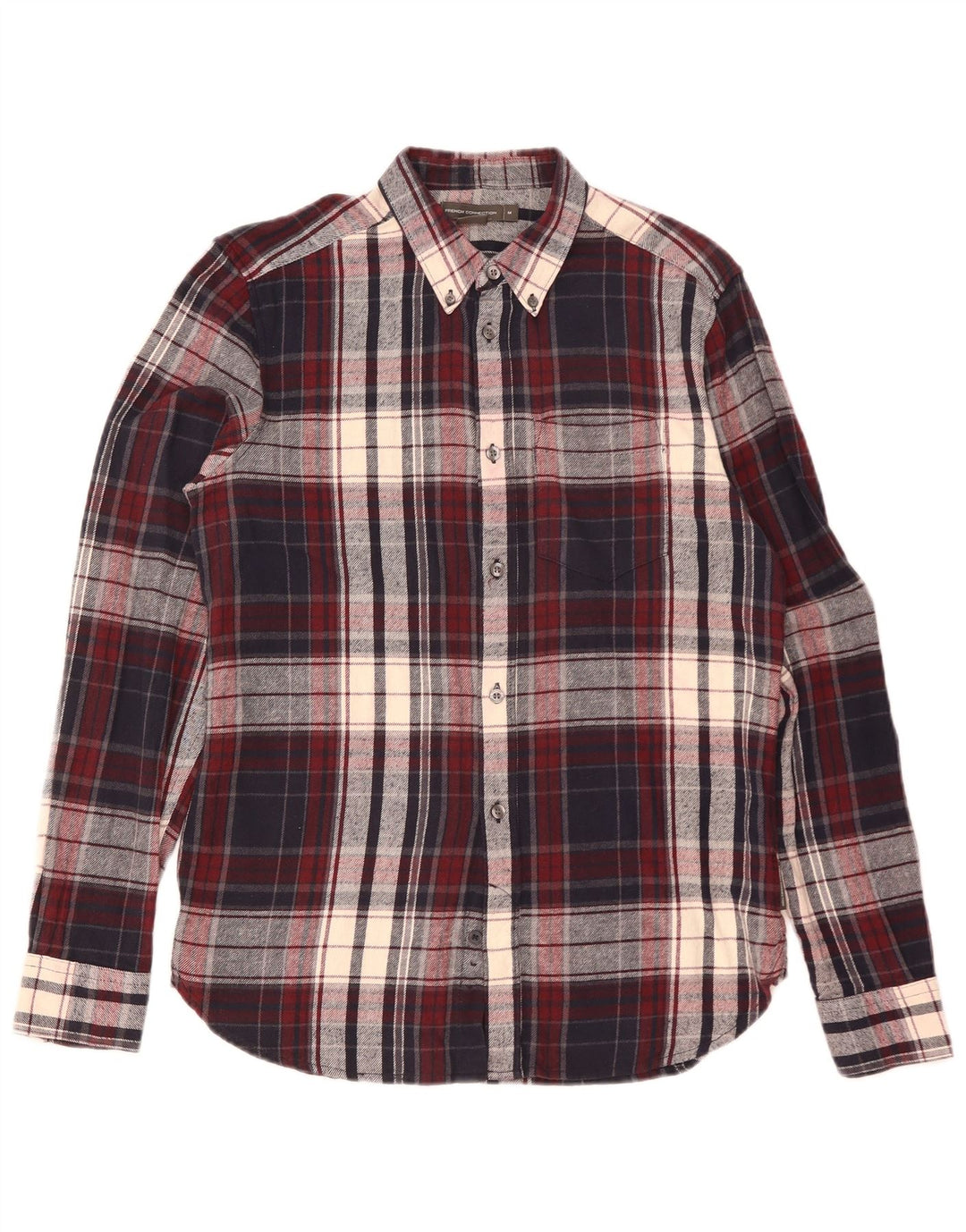 French Connection Mens Flannel Shirt Medium Burgundy Check Cotton