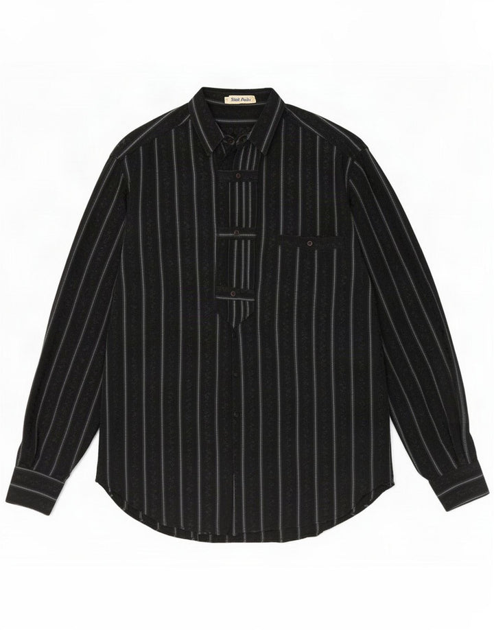 Vintage Mens Pullover Shirt Large Black Striped Acetate