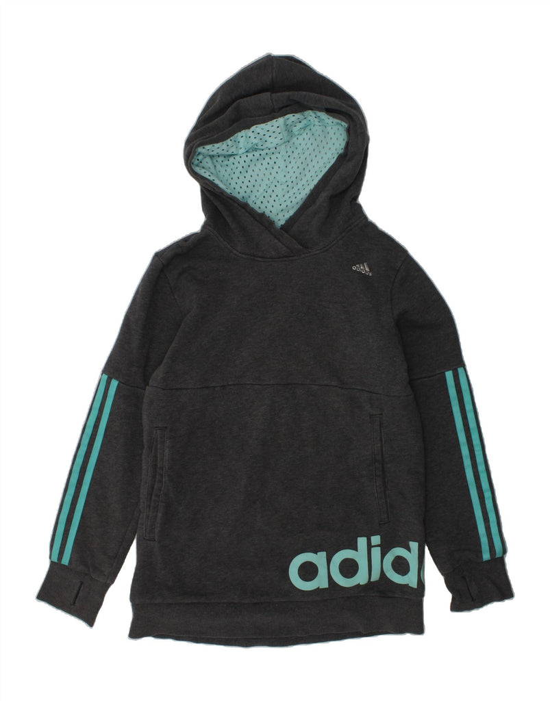 ADIDAS Girls Climalite Graphic Hoodie Jumper 11-12 Years Grey | Vintage Adidas | Thrift | Second-Hand Adidas | Used Clothing | Messina Hembry 