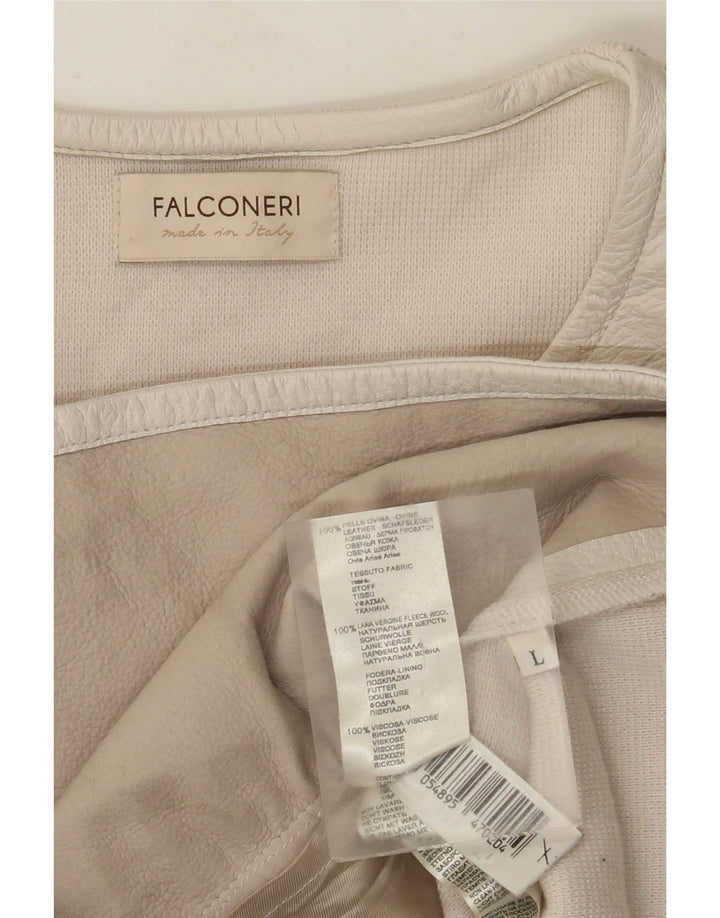 Falconeri Womens Leather Jacket UK 14 Large Beige