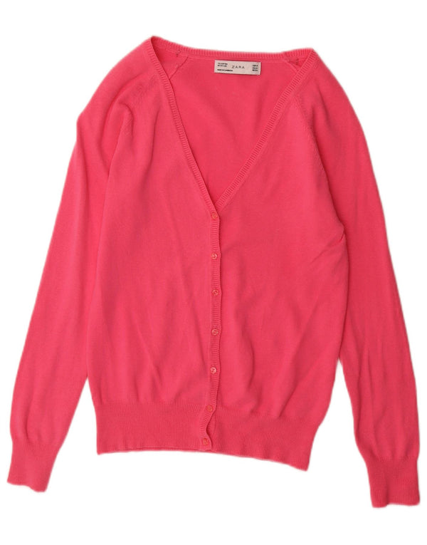 Zara Womens Cardigan Sweater UK 12 Medium Pink Cotton