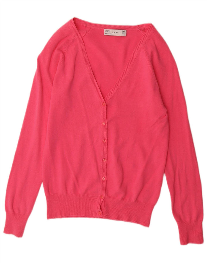 Zara Womens Cardigan Sweater UK 12 Medium Pink Cotton