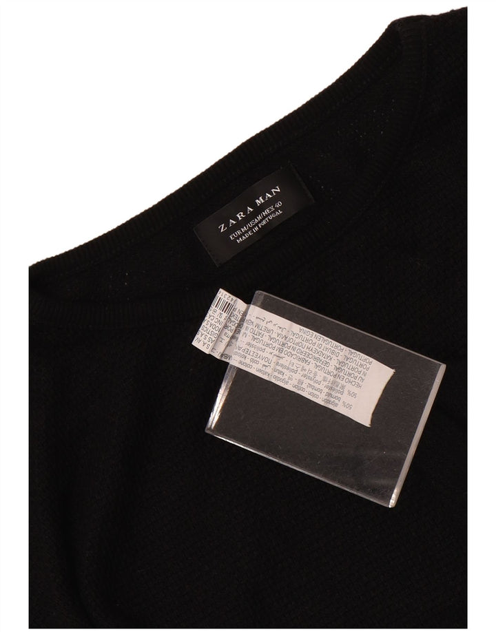 Zara Mens Crew Neck Jumper Sweater Medium Black Cotton