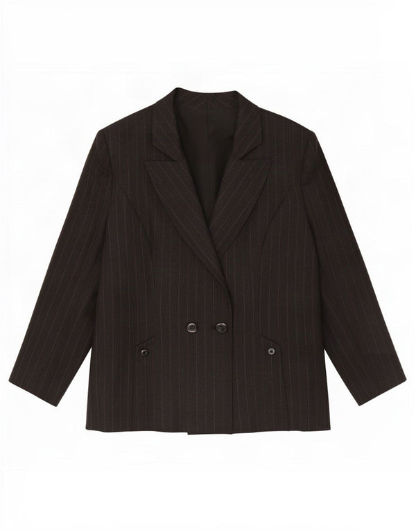 Vintage Womens Double Breasted Blazer Jacket UK 14 Medium Black Pinstripe