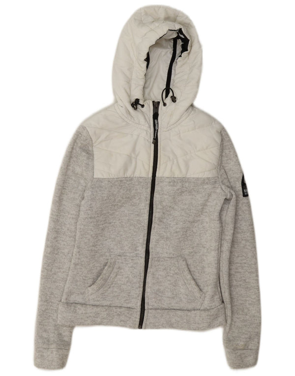 Superdry Womens Hooded Tracksuit Top Jacket UK 6 XS Grey Colourblock