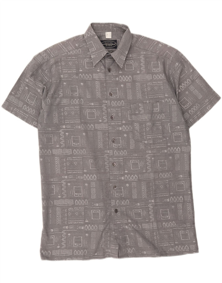 COTTON REPUBLIC Mens Short Sleeve Shirt Size 15 Medium Grey Geometric Vintage Cotton Republic and Second-Hand Cotton Republic from Messina Hembry 