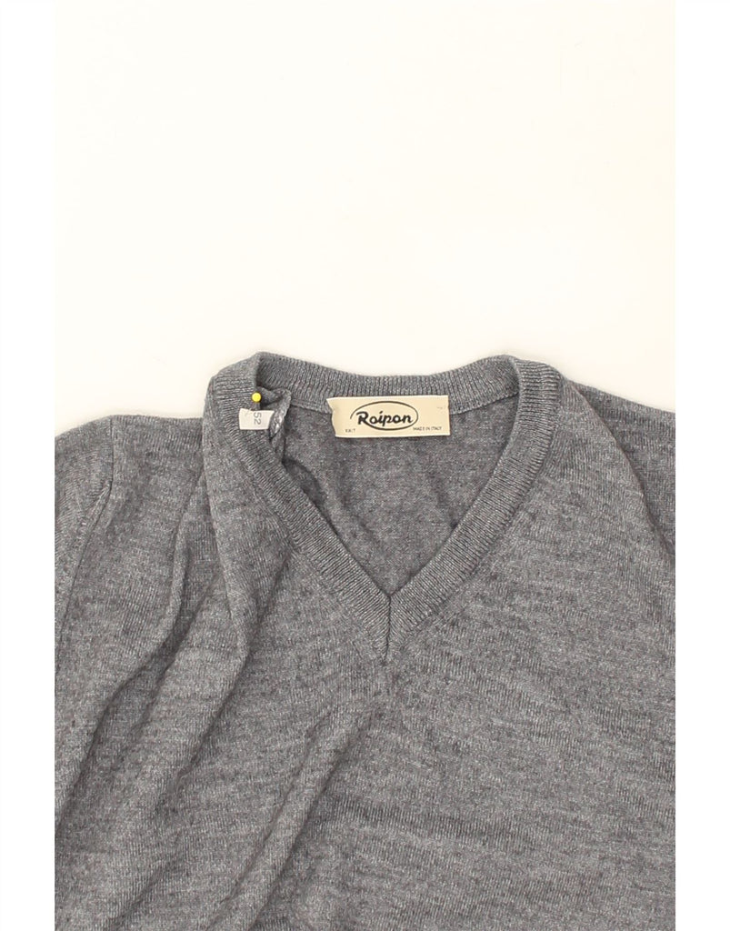 ROIPON Mens V-Neck Jumper Sweater IT 52 Large Grey Wool | Vintage Roipon | Thrift | Second-Hand Roipon | Used Clothing | Messina Hembry 