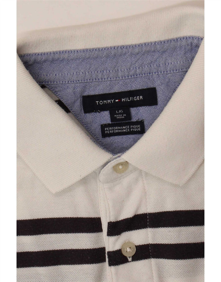 Tommy Hilfiger Mens Polo Shirt Large White Striped