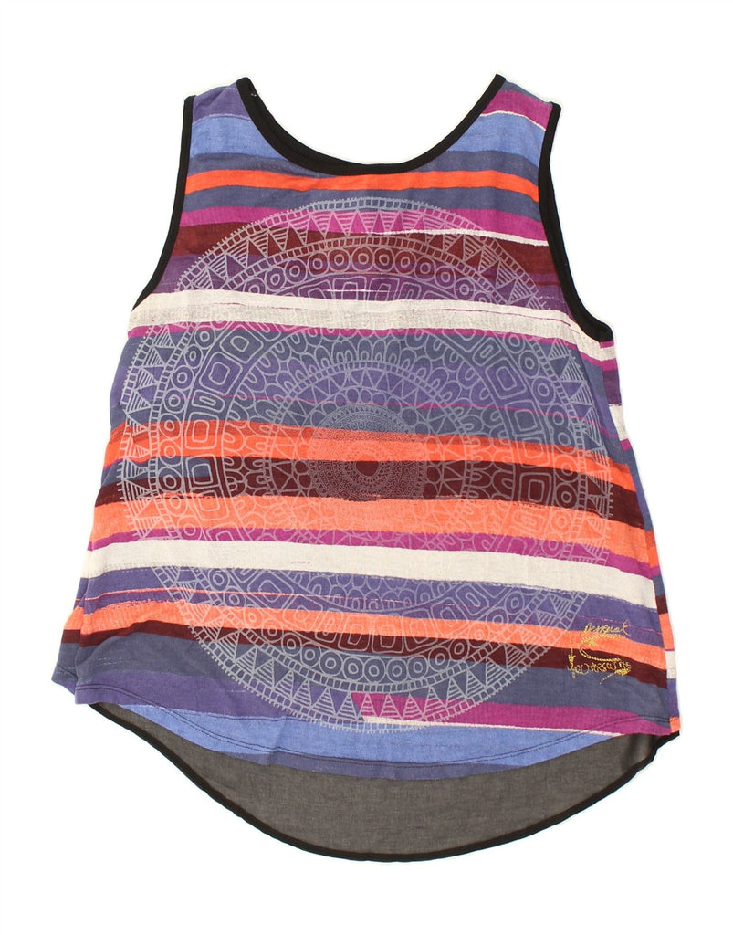 DESIGUAL Womens Graphic Vest Top UK 16 Large Multicoloured Striped | Vintage Desigual | Thrift | Second-Hand Desigual | Used Clothing | Messina Hembry 