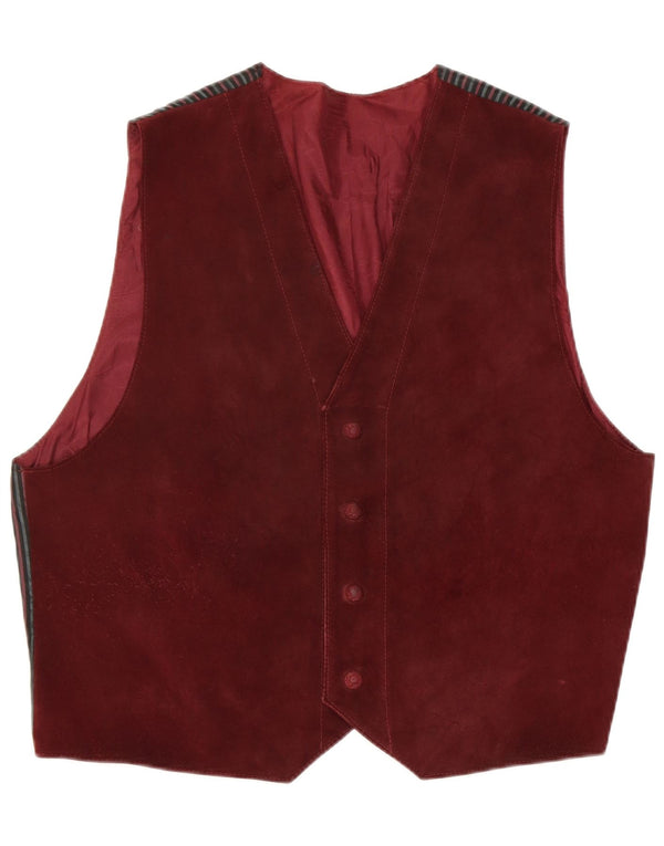 Vintage Mens Suede Waistcoat XL Burgundy