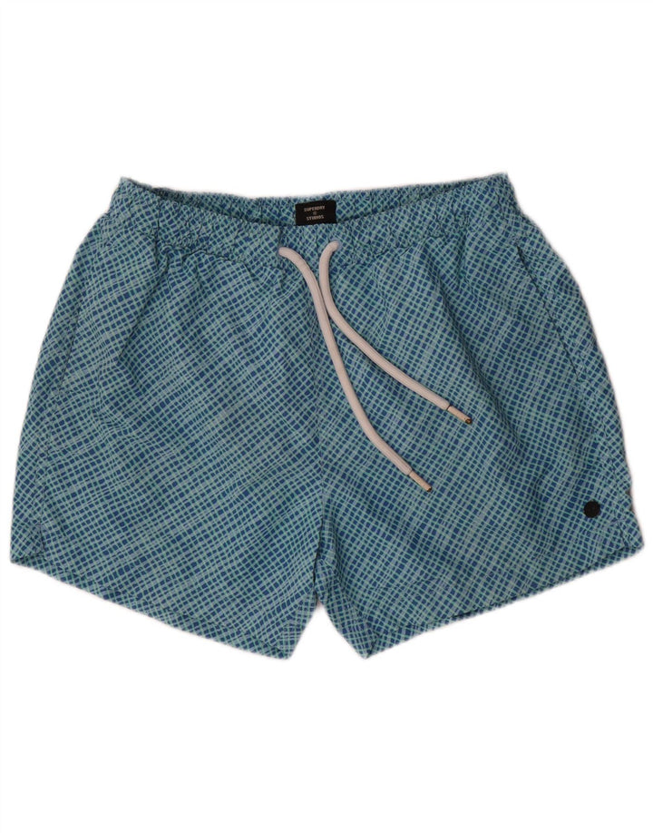 Superdry Mens Swimming Shorts Large Blue Check Polyester