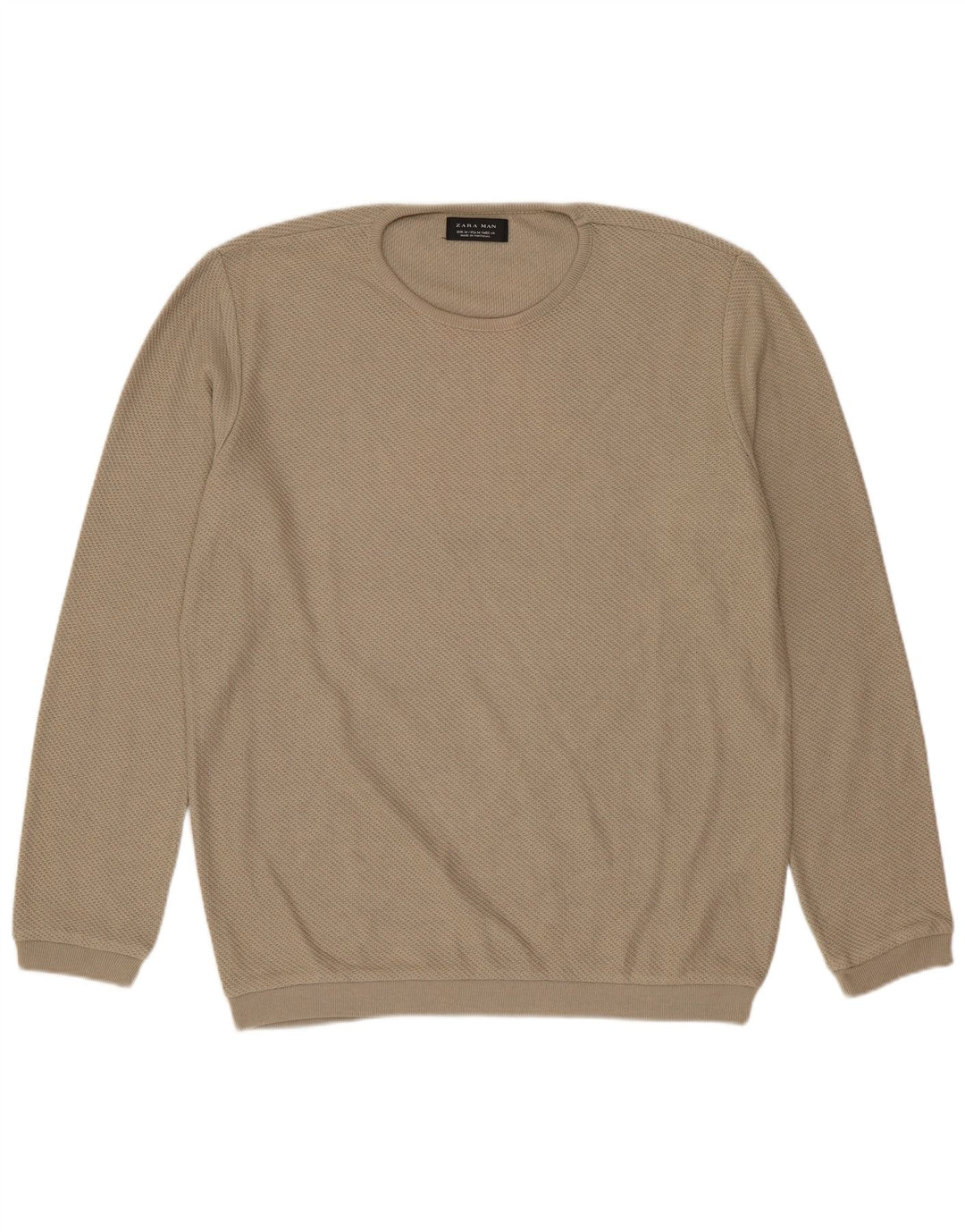 ZARA Mens Crew Neck Jumper Sweater Medium Beige Polyester