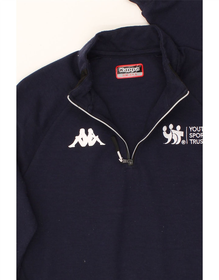 KAPPA Mens Graphic Sweatshirt Jumper Small Navy Blue Polyester Vintage Kappa and Second-Hand Kappa from Messina Hembry 