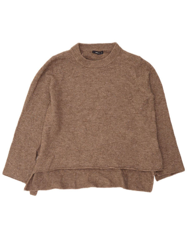 Zara Womens Relaxed Fit Crew Neck Jumper Sweater UK 10 Small Brown Acrylic