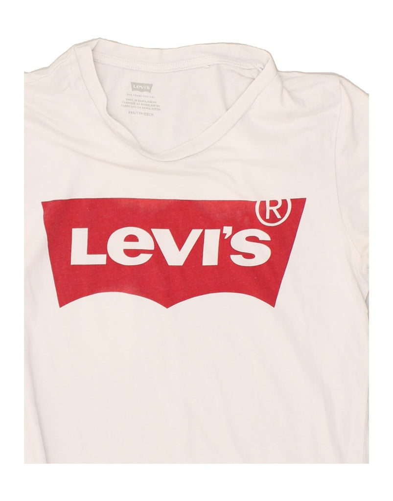 LEVI'S Womens Graphic T-Shirt Top UK 2 2XS White Cotton | Vintage Levi's | Thrift | Second-Hand Levi's | Used Clothing | Messina Hembry 