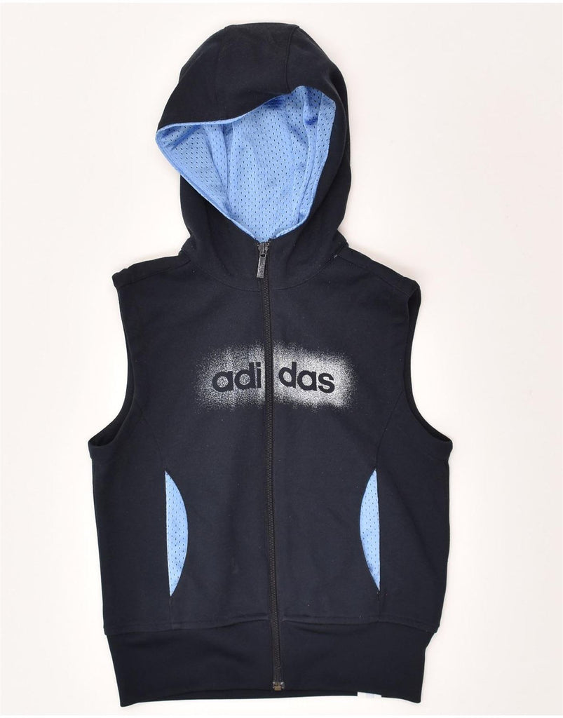 ADIDAS Boys Sleeveless Graphic Zip Hoodie Sweater 11-12 Years  Navy Blue | Vintage Adidas | Thrift | Second-Hand Adidas | Used Clothing | Messina Hembry 