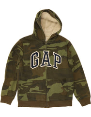 GAP Boys Graphic Zip Hoodie Sweater 13-14 Years 2XL Green Camouflage