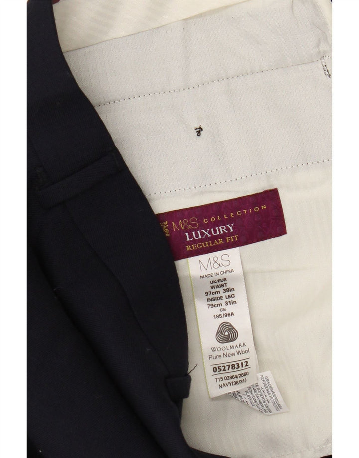 Marks & Spencer Mens Regular Fit Suit Trousers W38 L31 Navy Blue Wool