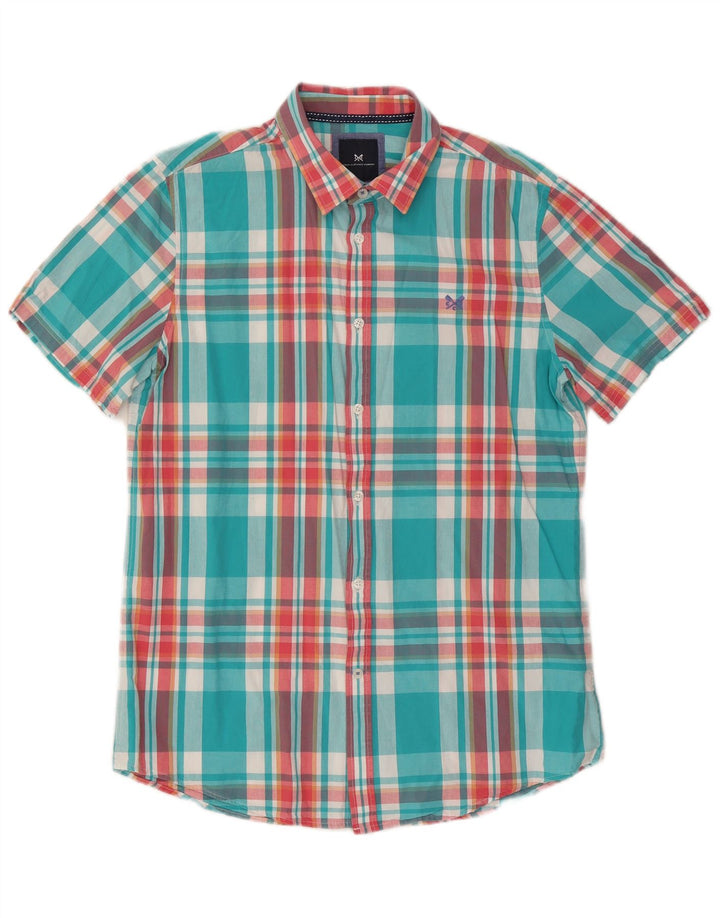 Crew Clothing Mens Short Sleeve Shirt Large Blue Check Cotton