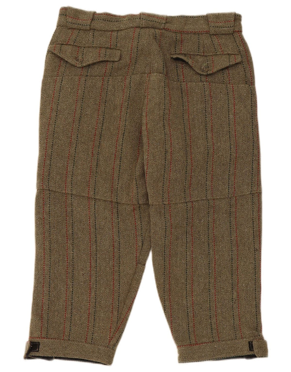 Vintage Mens Straight Capri Trousers W32 L18 Khaki Striped Wool