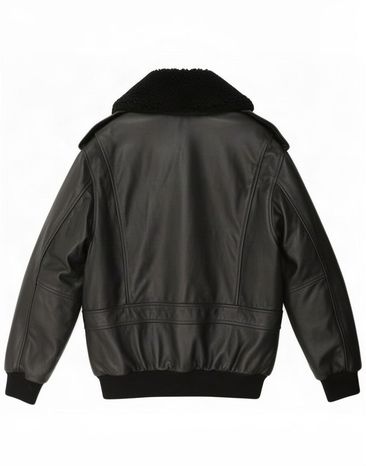 Redskins Mens Military Leather Jacket UK 36 Small Black