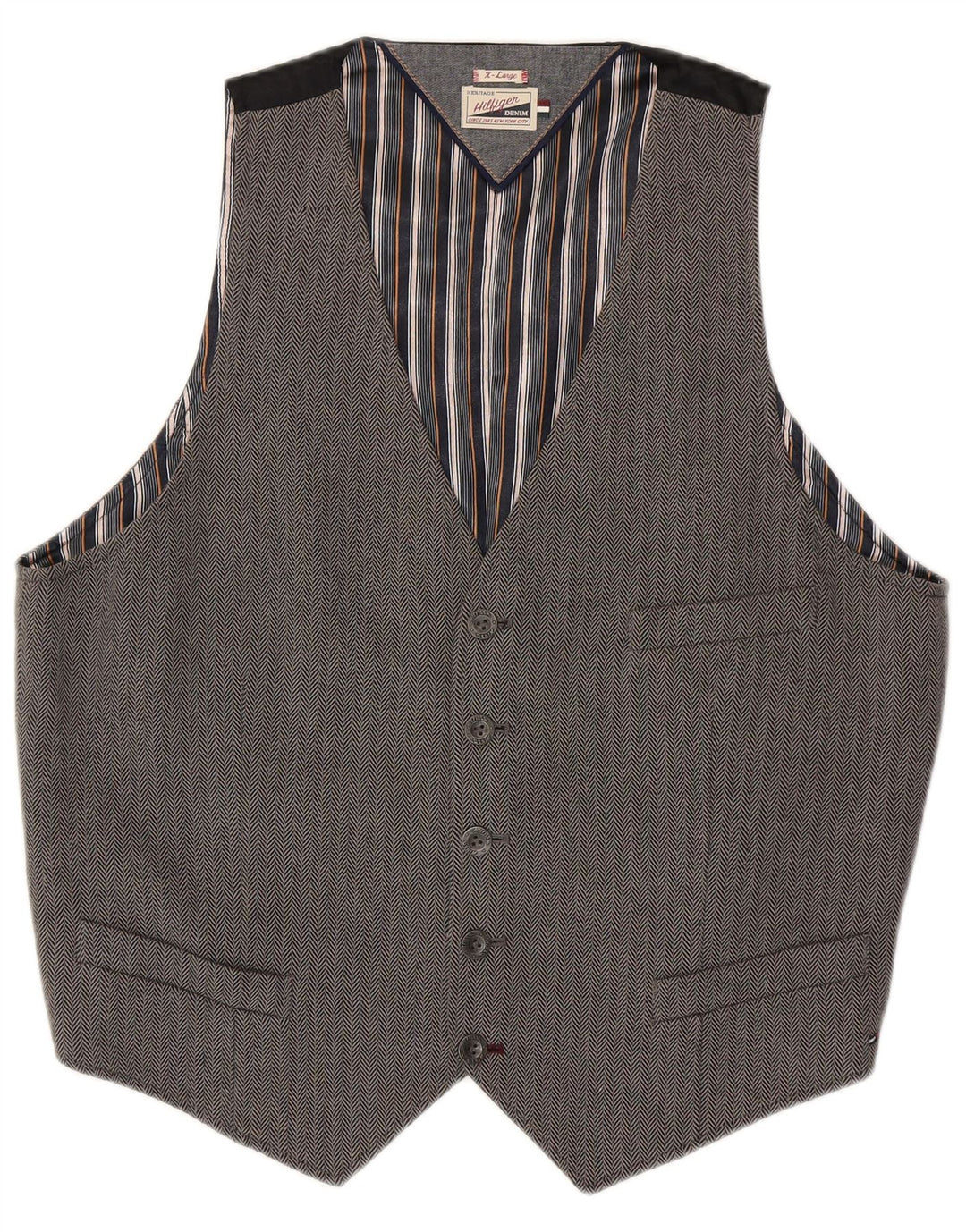 Tommy Hilfiger Mens Waistcoat XL Grey Herringbone Cotton