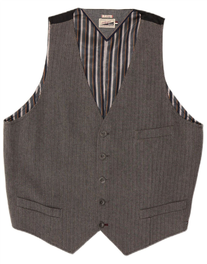 Tommy Hilfiger Mens Waistcoat XL Grey Herringbone Cotton