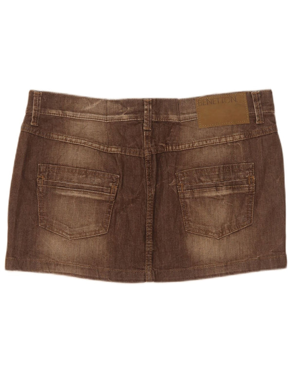 Benetton Womens Low Waist Mini Denim Skirt W31 Medium Brown